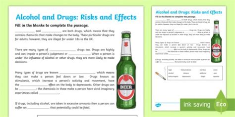 Alcohol Education Worksheets