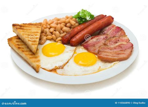 Traditional English Breakfast On Plate Isolated On Stock Photo Image