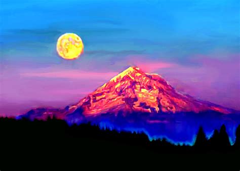 Full Moon Rising Over Mount Hood Oregon Painting By Bob And Nadine