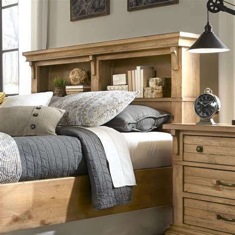 Benzara wooden frame full size bookcase headboard with grains, distressed gray. Features: -Available in queen and king sizes. -Bookcase ...