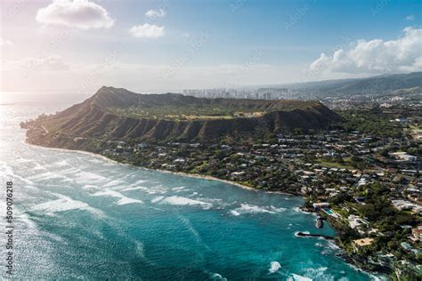 Aerial View Of Diamond Head Mountain Volcanic Tuff Cone And City