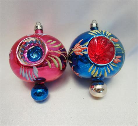 Two Poland Hand Blown Double Indent Finial Glass Christmas Ornaments Christmas Ornaments