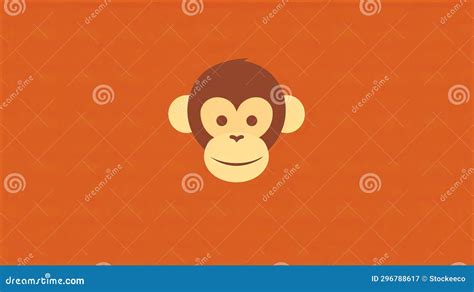 Nostalgic Minimalist Monkey Logo On Orange Background Stock