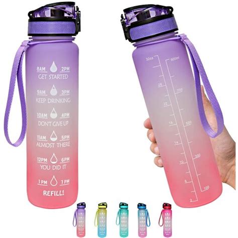 Gemful Water Bottle With Time Marking 1 Litre With Both Removable Straw