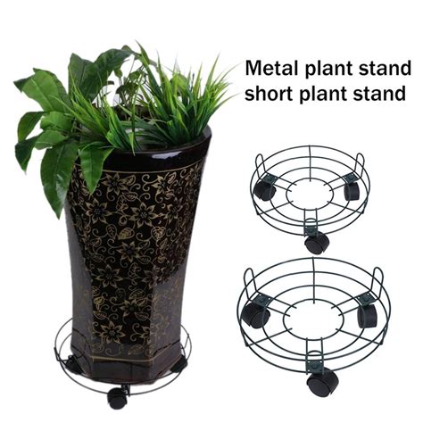Metal Plant Caddy Heavy Duty Iron Potted Plant Stand With Wheels Round