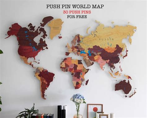 World Map Pins Wall Size World Map Push Pin Travel Map Etsy Push