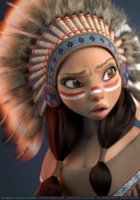 Native American Vincent Dromart Character Illustration Female Head