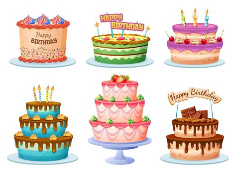 Colorful Birthday Cake Set Cartoon Illustration 7817642 Vector Art At