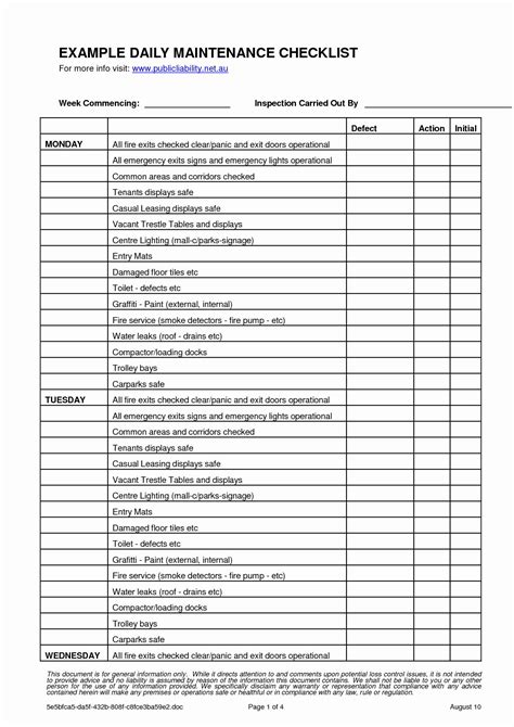 The Benefits Of Using A Maintenance Checklist Template Excel Free Sample Example Format