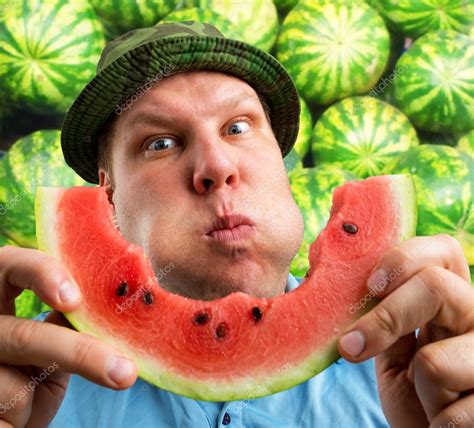 Bizarre Man Eating Watermelon — Stock Photo © Nomadsoul1 33039969