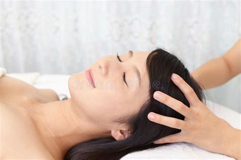 Woman In Spa Salon Receives Head Massage Stock Image Image Of Appearance Japan 131059589