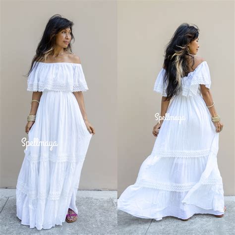 Bohemian Wedding Dress Off The Shoulder White Dress Raw Etsy White Boho Dress Long White