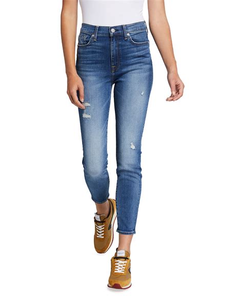 For All Mankind High Rise Distressed Skinny Ankle Jeans Neiman Marcus