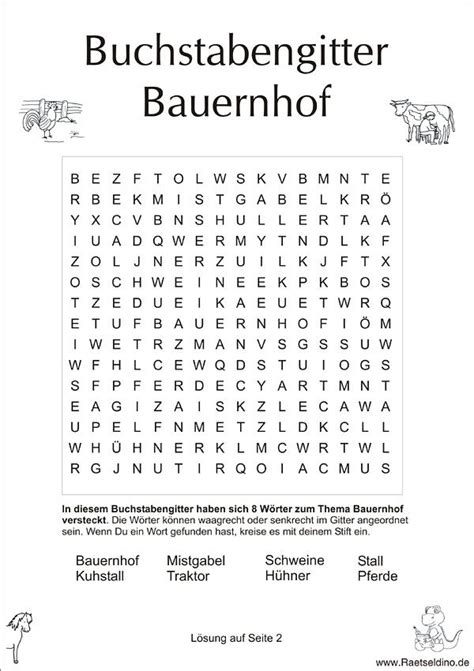 Du bist jetzt bei dem spiel wörterrätsel. Buchstabengitter / Buchstabensalat für Kinder zum Thema Bauerenhof | Lesen lernen 1 klasse ...