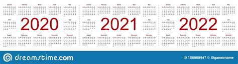 Set Of Minimalist Calendars Years 2020 2021 2022 Weeks Start Sunday