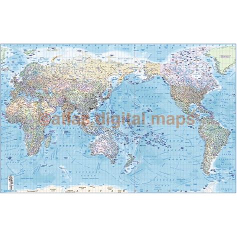Buy Rolled Canvas World Map Asia Centric Political And Shaded Ocean