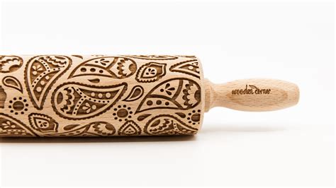 No R101 Paisley Pattern Rolling Pin Engraved Rolling Rolling Pin
