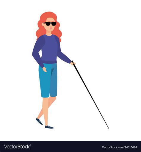 Blind Woman With Walking Stick Royalty Free Vector Image