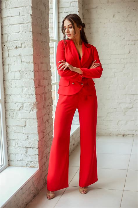 Women Red Suit Formal Suit Sexy And Elegant Suit Flare Etsy