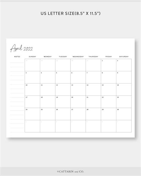 A4 Us Letter 2022 Monthly Planner Printable Calendar Etsy