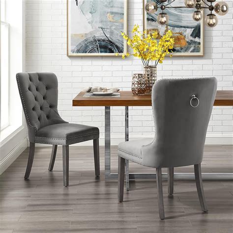 Posh Arthur Velvet Dining Chair With Nailhead Trim Gray Set Of 2