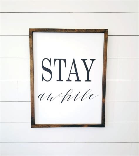 Stay Awhile Sign Stay Awhile Wood Sign Living Room Wall Etsy