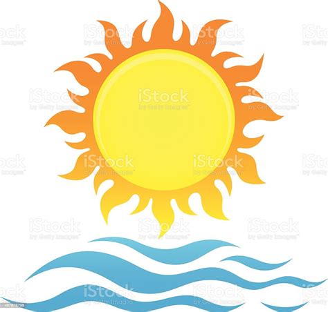 A Drawing Of A Bright Yellow Sun And Waves Stock Illustration
