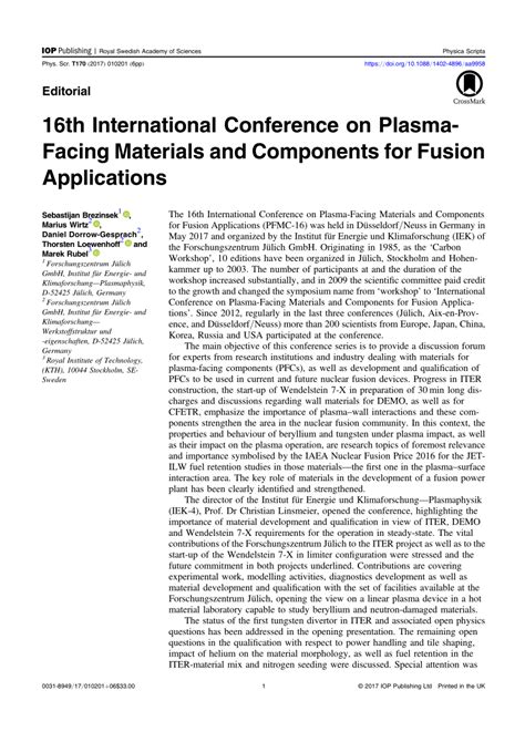16th International Conference On Plasma Facing Materials And Components