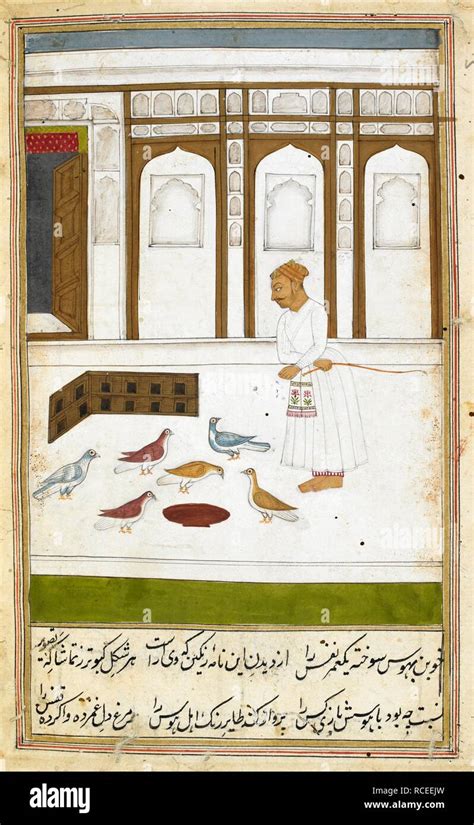 A Man With A Stick Feeding Pigeons In A Courtyard Kabutar Nama India