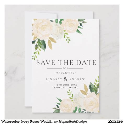 Watercolor Ivory Roses Wedding Save The Date Zazzle Wedding Saving