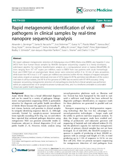 Pdf Rapid Metagenomic Identification Of Viral Pathogens In Clinical