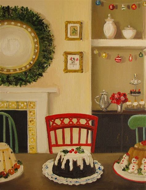 Christmas Themed Art Puddings By Janet Hill Original Oil Painting On