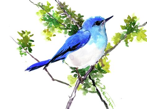 Watercolor Painting Mountain Bluebird Painting Art And Collectibles Etna