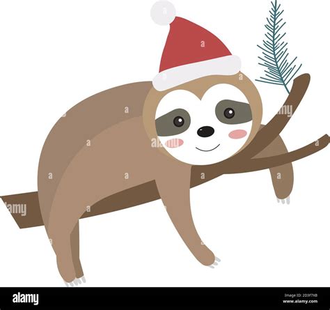 Cute Christmas Sloth Icon Flat Cartoon Style Vector Illustration