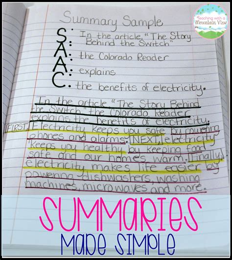 Writing Summaries Teaching With A Mountain View