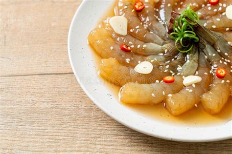 Korean Style Pickled Prawns Or Korean Soy Sauce Pickled Shrimp Stock