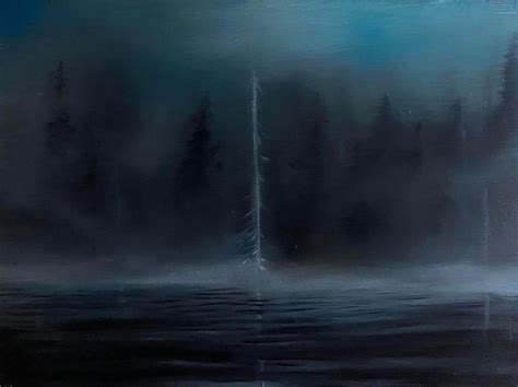 Original Oil Painting Dark Forest Over Lake Nocturne 18 By Etsy