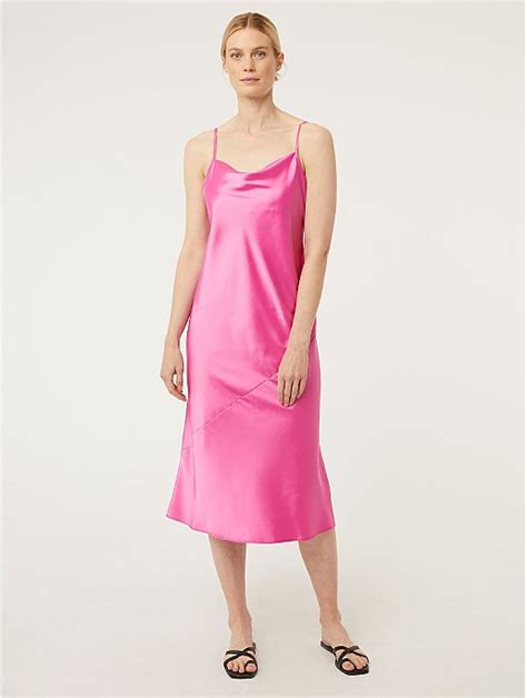 Bright Pink Satin Slip Midi Dress Women George At Asda