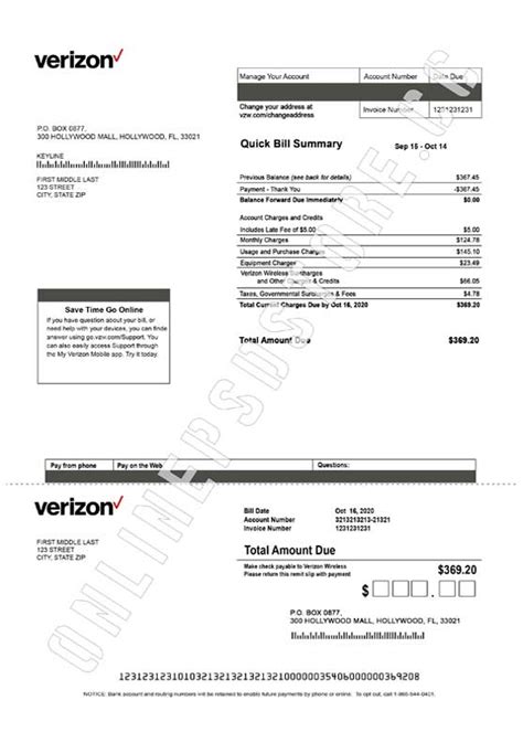 Verizon Wireless Bill Template