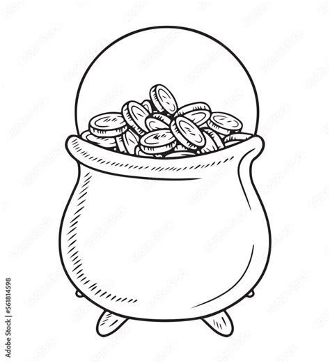 Realistic Cast Iron Cauldron Full Of Coins Money Pot With Leprechaun