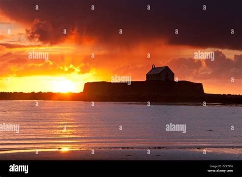 St Cwyfans Church At Sunset Aberffraw Anglesey North Wales Uk