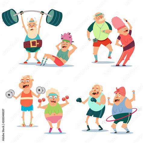 Fitness Elderly Couple Man And Woman Doing Exercise Workout