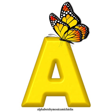 Monica Michielin Alphabets Yellow Arial Font Butterfly Ornament