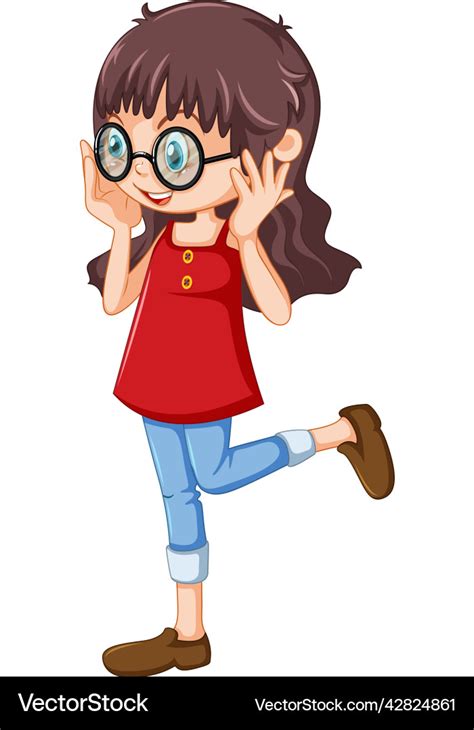 Cute Girl Wearing Glasses Cartoon Character Vector Image