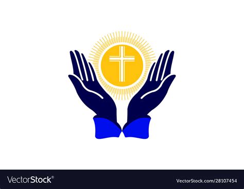 Praying Hand Holding Cross Religion Church Logo Vector Image