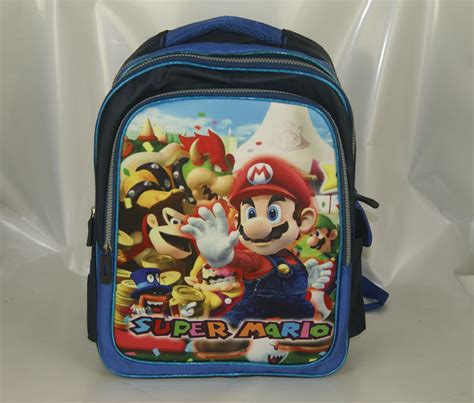 16 Backpack School Book Bag Blue Super Mario Bros Bowser Wario