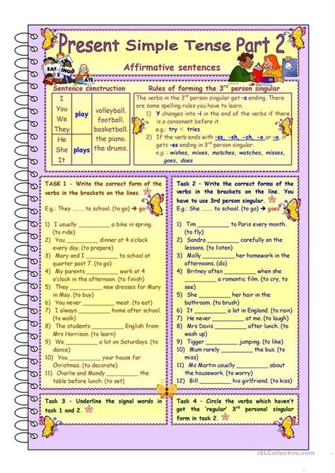 What is simple present tense sentences. Pin on English exercises