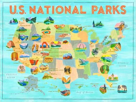 National Park Map National Park Poster Us National Park Map Etsy