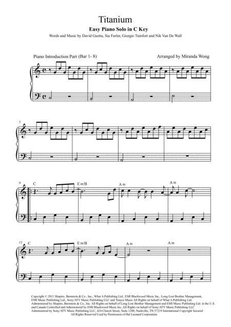 Each key has three primary triads— these are the chords built on the first, fourth and fifth because we are playing in the key of c major, which has no flats or sharps, all the chords within the key use i created this website to help people learn popular songs on the piano. Titanium - Easy Piano Solo In C Key (With Chords) By David Guetta - Digital Sheet Music For ...