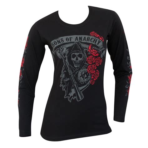 Sons Of Anarchy Womens Black Reaper Rose Long Sleeve Shirt